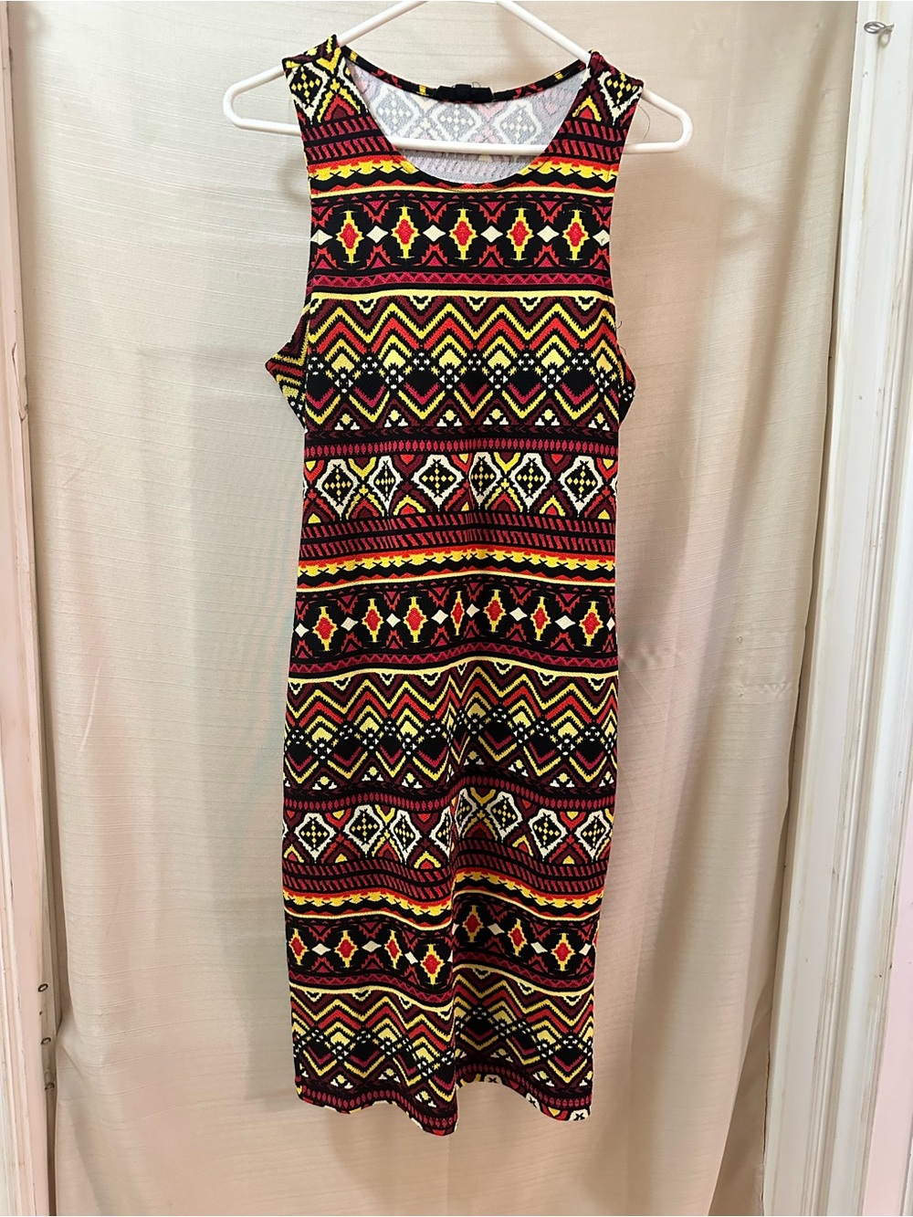 Iris Los Angeles BOGO Tribal Print Bodycon Midi Dress Stretch Size L ⚫️